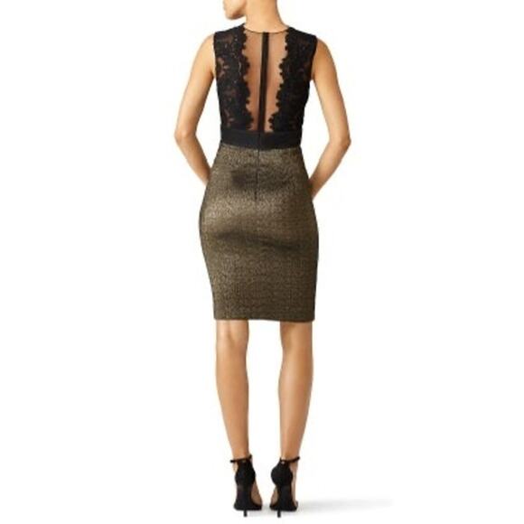 Theia Gold & Black Midnight Lace Crewneck Lace See Through Sheath Dress Size 6 - Picture 2 of 16